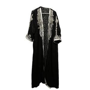 Duster Indian Salwar Kameez Open Jacket Jeweled Bollywood Black Sheer Silver 2X